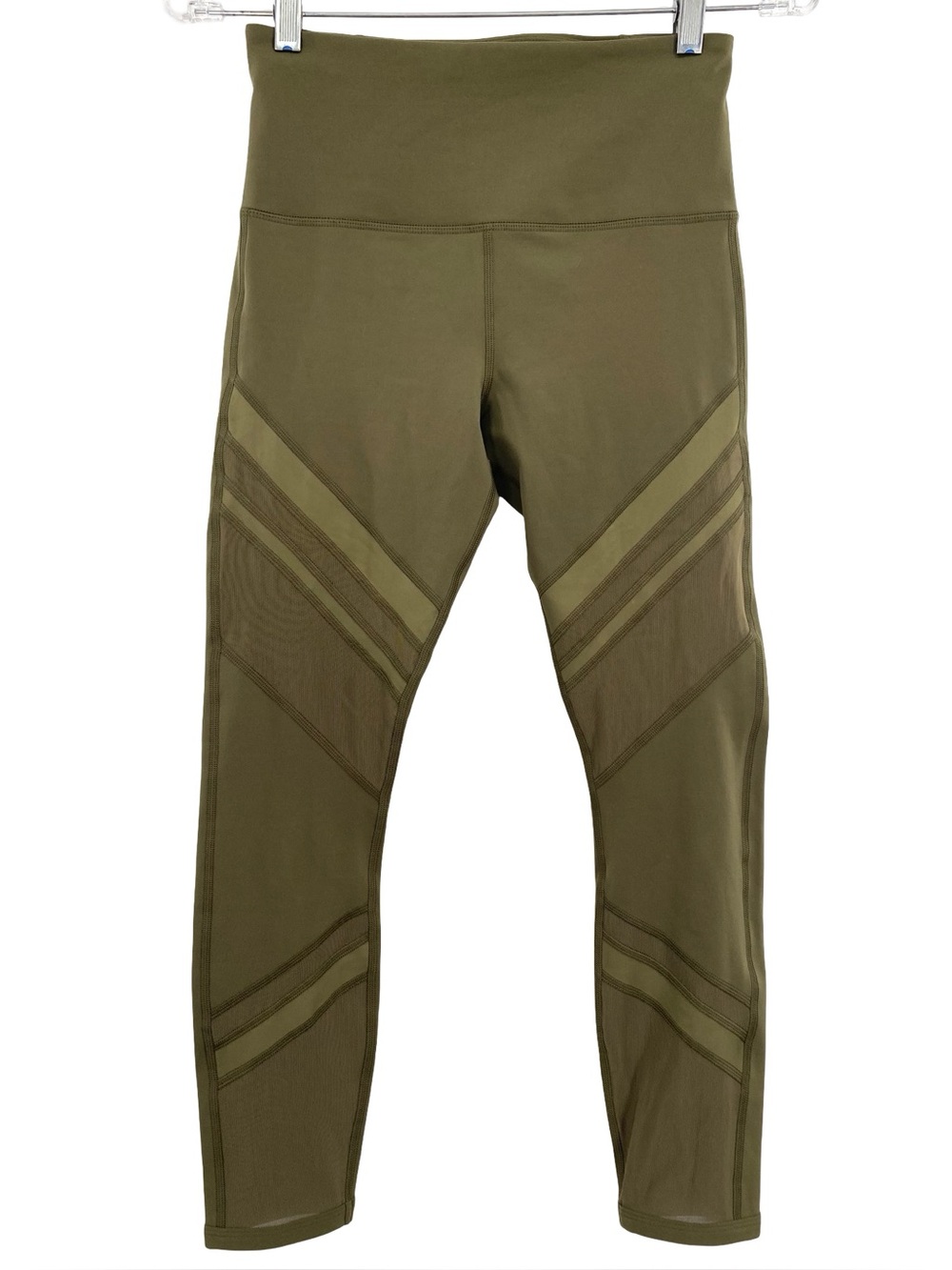Lorna Jane Olive Green Athletic Cropped Leggings Mesh Panels Size Small